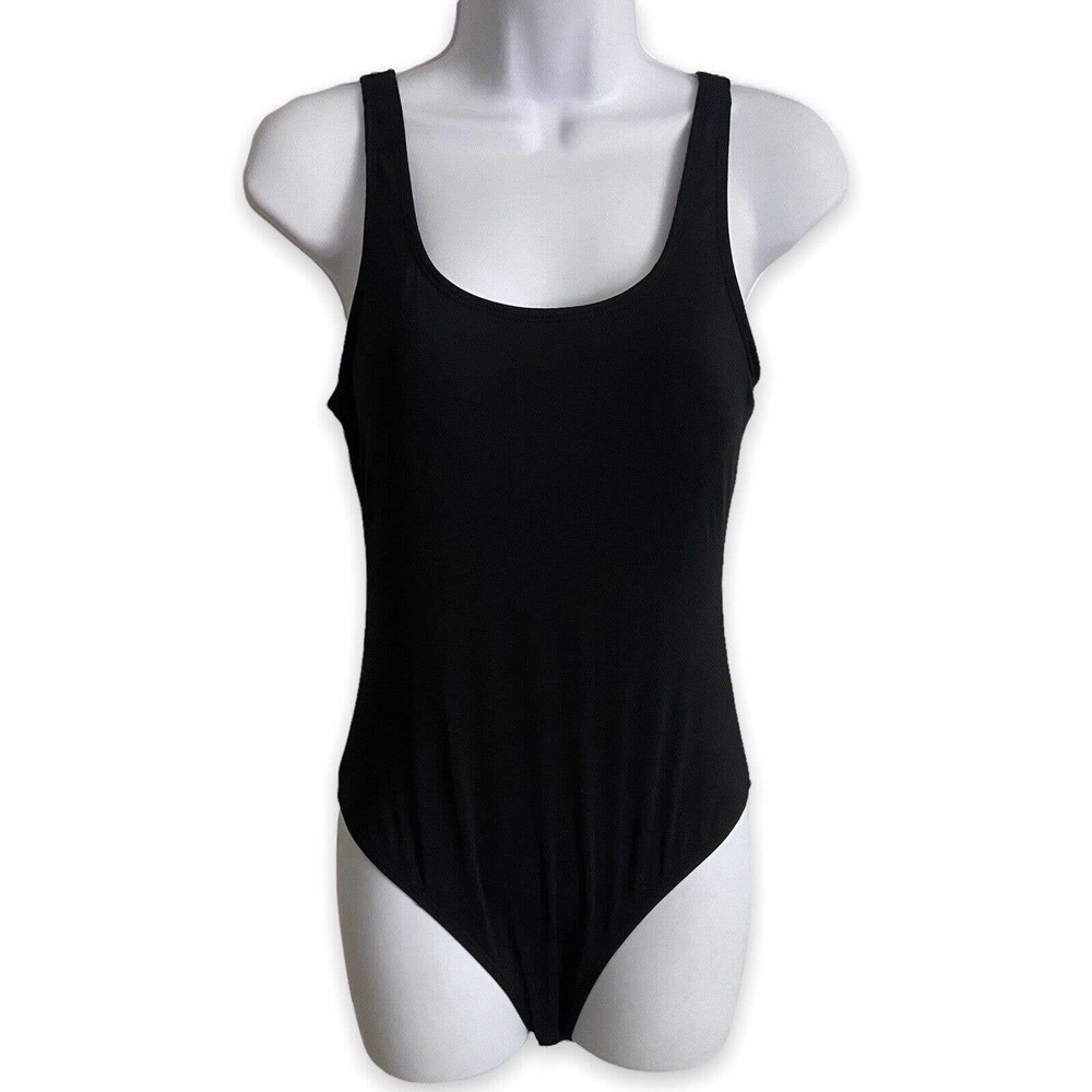 NWOT Coskaka Women's Medium Black One Piece Swimsuit Low Back Modest Padding